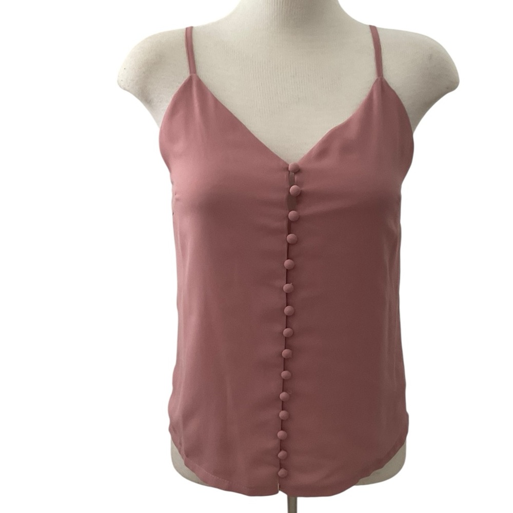 Women’s Top Cami Covered Buttons Front Pink Polyester Size M